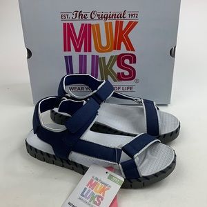Muk Luks Azzurite Sandals Size 9 Navy blue Cushioned Non Skid Adjustable NEW NWT